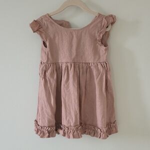 Girls Linen Pink Ruffled Dress | 2T